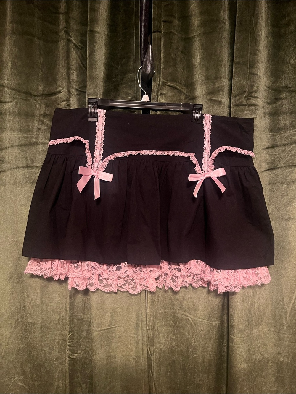 Black Mini Skirt with Pink Lace Accent
